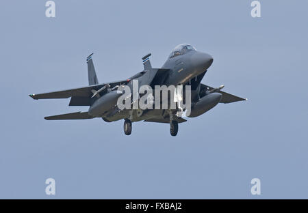 F-15E Eagle, 492th FS, Madhatters, 48e FW, atterrissage à l'USAFE RAF Lakenheath Banque D'Images