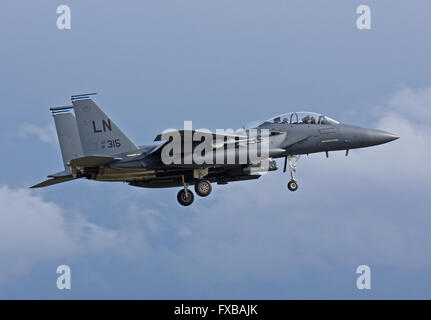 F-15E Eagle, 492th FS, Madhatters, 48e FW, atterrissage à l'USAFE RAF Lakenheath Banque D'Images