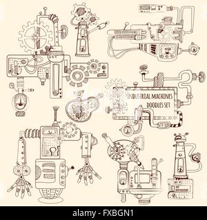 Machines industrielles Doodles Set Illustration de Vecteur