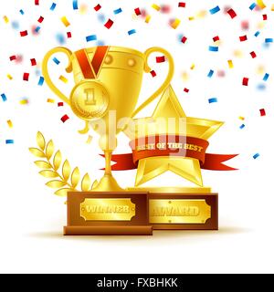 Gagnant de la médaille d'or avec la coupe concept Illustration de Vecteur