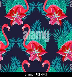 Motif transparent coloré lys Flamingo Illustration de Vecteur