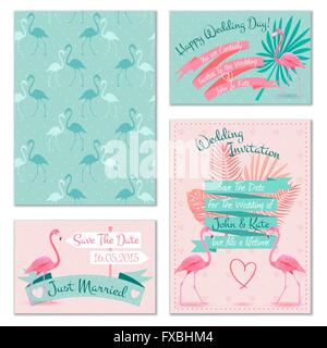 Les cartes d'invitation de mariage Flamingo Illustration de Vecteur