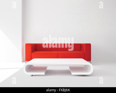 Canapé rouge et blanc de l'intérieur de la table Illustration de Vecteur