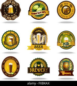 Anciennes étiquettes de bière ensemble de couleur des icônes Illustration de Vecteur