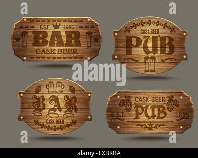 Pub bar en bois jeu de signes Illustration de Vecteur