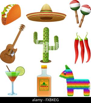 Télévision mexicaine icons set Illustration de Vecteur