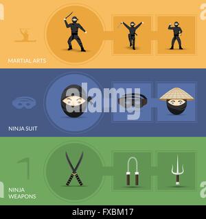 Jeu de bannières Ninja Illustration de Vecteur