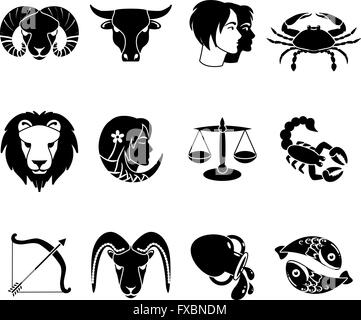 Signes du Zodiac icons set black Illustration de Vecteur