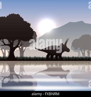 Dinosaure Silhouette en paysage Illustration de Vecteur