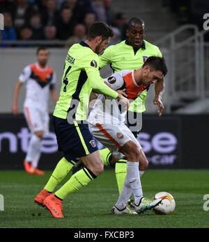 Lviv, Ukraine, 14 avril 2016. action au cours de l'UEFA Europa League en quart de finale, match retour match de football entre le Shakhtar Donetsk et Braga à Lviv, Ukraine, 14 avril 2016. Crédit : Mykola Tys/Alamy Live News Banque D'Images