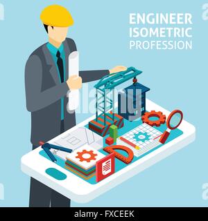 Ingénieur de profession Concept isométrique Banner Illustration de Vecteur
