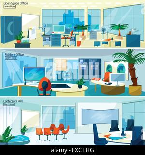 Bannières moderne office interiors Illustration de Vecteur