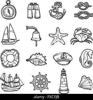 Noir blanc nautique Icons Set Illustration de Vecteur