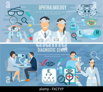 Centre de Diagnostic ophtalmique Télévision Banners Set Illustration de Vecteur