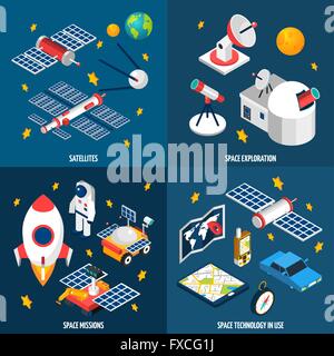 Isométrique Exploration spatiale Illustration de Vecteur