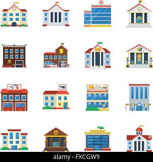 Les édifices gouvernementaux couleur plate Icon Set Illustration de Vecteur