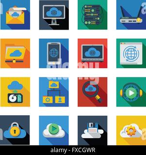 Les icônes des services cloud dans les carrés colorés Illustration de Vecteur