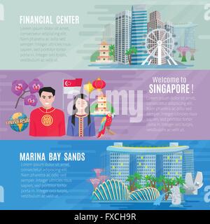 La culture de Singapour 3 jeu de bannières horizontales Illustration de Vecteur