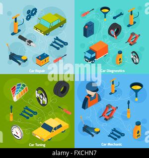 Réparation de voiture et Tuning Icônes isométrique Illustration de Vecteur