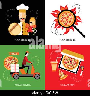 Livraison de pizza 4 icônes télévision square Illustration de Vecteur