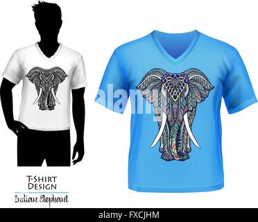 L'éléphant indien doodle bannière design de t-shirt Illustration de Vecteur
