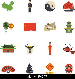 Symboles de la culture chinoise Télévision Icons Set Illustration de Vecteur