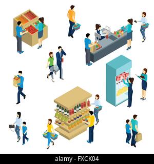 Les gens isométrique Shopping Illustration de Vecteur