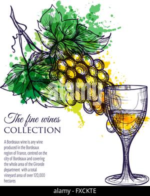 Verre de vin blanc avec des raisins Illustration de Vecteur