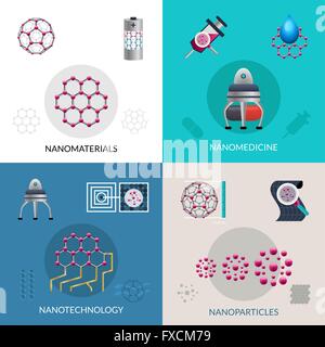 La nanotechnologie 4 icônes télévision bannière carré Illustration de Vecteur