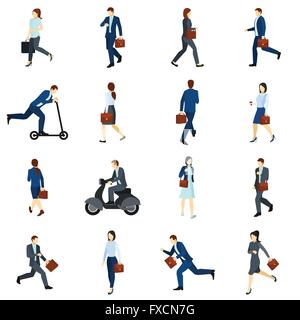 Businesspeople aller au travail Télévision Icons Set Illustration de Vecteur