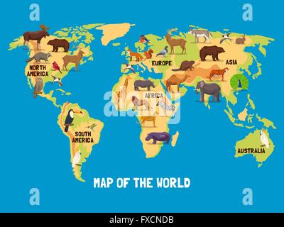 Carte du monde des animaux Illustration de Vecteur