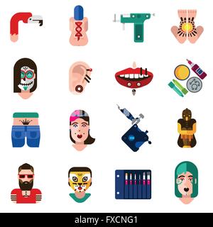 Piercing Tatouage Bodyart Icons Set Illustration de Vecteur