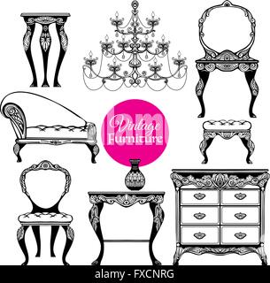 Hand Drawn mobilier vintage Style Illustration de Vecteur