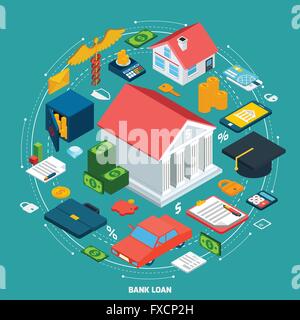 Prêt bancaire Concept isométrique Illustration de Vecteur