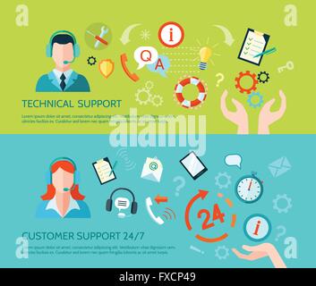 Assistance Technique et Soutien Bannières Illustration de Vecteur