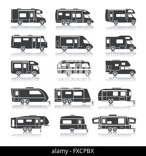 Véhicule récréatif Icônes noires Illustration de Vecteur