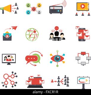 Technique de marketing viral télévision icons set Illustration de Vecteur