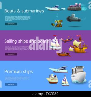 Navires et bateaux Ensemble de bannières Illustration de Vecteur