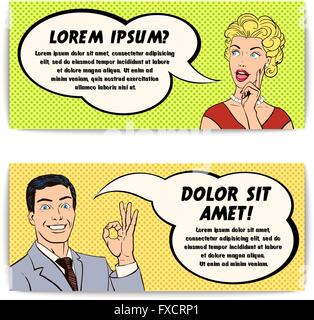 La bande dessinée l'homme et la femme Ensemble de bannières Illustration de Vecteur