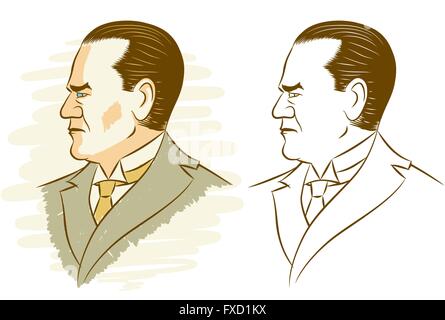 Portrait de Kemal Ataturk en 2 versions. Illustration de Vecteur