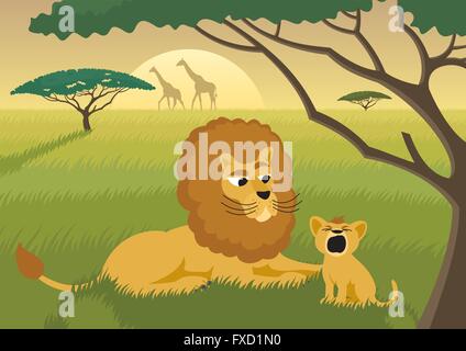 Et Lion cub dans la nature. Illustration de Vecteur