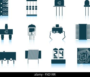 Ensemble de douze icônes de composants électroniques avec des réflexions. Vector illustration. Illustration de Vecteur