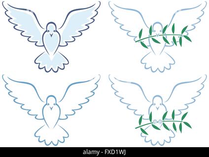 Illustration de l'art de la ligne de colombe blanche en 4 versions. Illustration de Vecteur