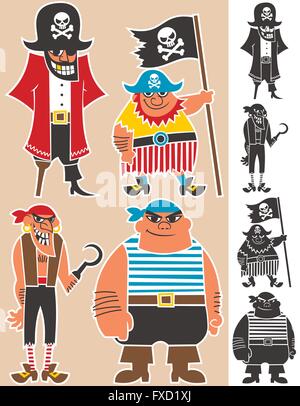 4 caricature pirates. Illustration de Vecteur