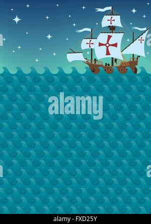 Arrière-plan avec les vagues et la mer en voilier. Vous pouvez enlever les croix ou les remplacer par un logo. A4 les proportions. La photo est Illustration de Vecteur