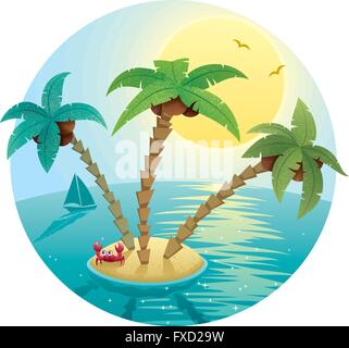 Paysage avec petite île tropicale. Illustration de Vecteur