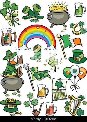 Ensemble de 20 éléments de conception de la Saint-Patrick de thème. Illustration de Vecteur