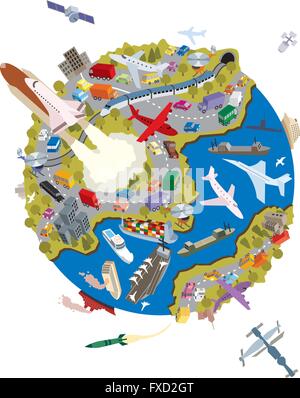 La planète Terre est un lieu très fréquenté. Tout le monde est de transporter quelque chose. Illustration de Vecteur