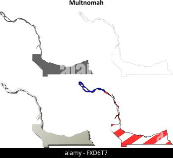 Comté de Multnomah, Oregon contour plan set Illustration de Vecteur