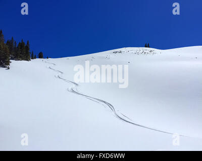 Piste de neige ski Solo sur une montagne avec un ciel clair Banque D'Images